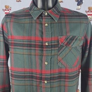 CQR Tactical plaid flannel button-up green & ref corduroy cuff Med outdoor shirt
